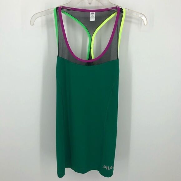 Fila Sz S Green Fluorescent Yellow Trim Racerback Workout Outdoor Exercise Top - Picture 2 of 8